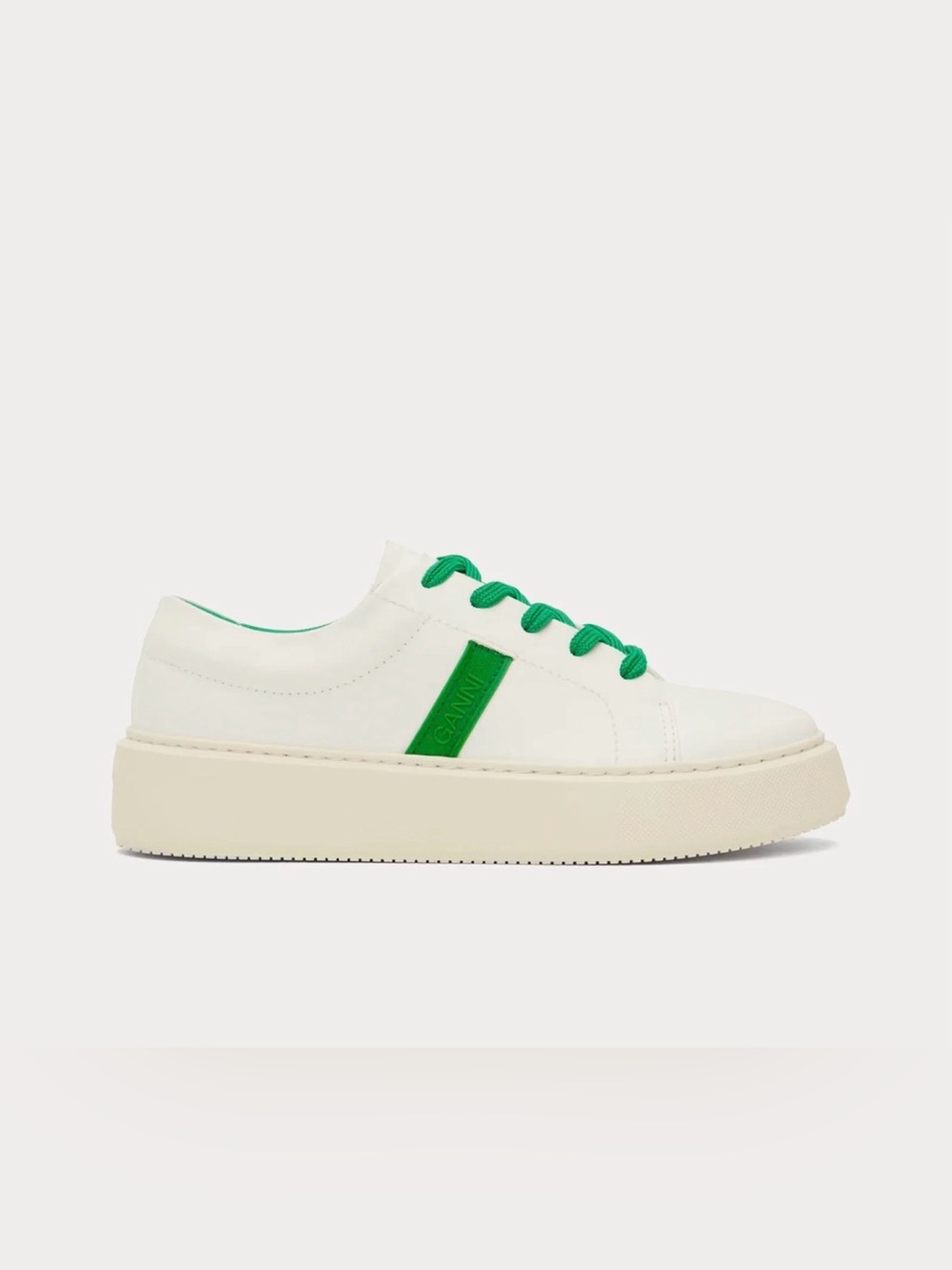 NEW GANNI Sporty Mix Cupsole Sneakers Contrast Stitch White & Kelly Green sz 37